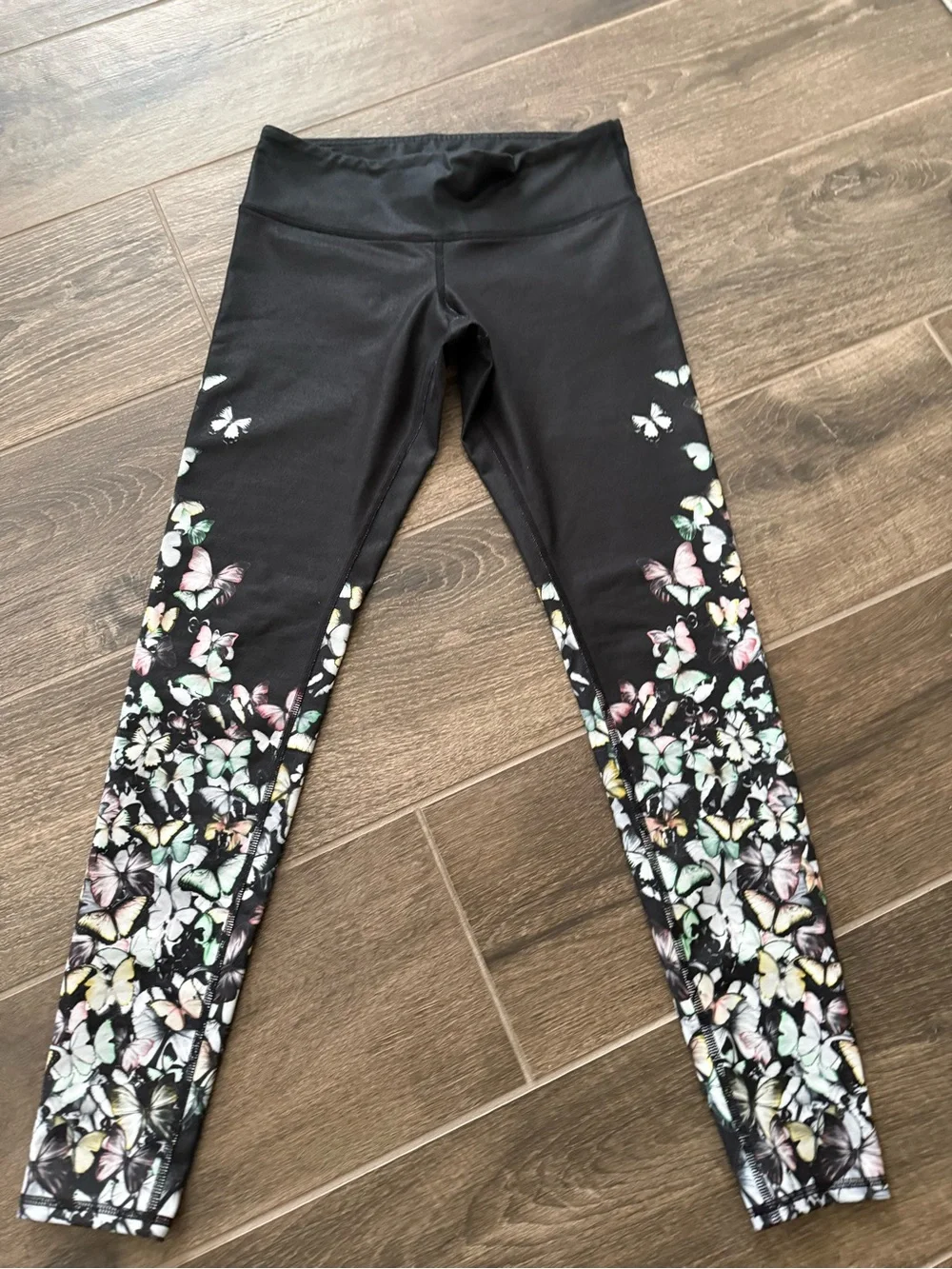 Alo-Black Butterfly Print Leggings-Size S